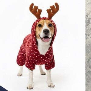 NWT LuvGear Red Polka Dot Reindeer Fleece Dog Pajamas Holiday Christmas Sz M